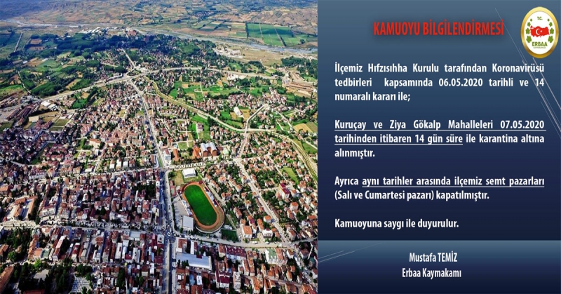 Komşu İlçe Erbaa'da İki Mahalle Karantinaya Alındı