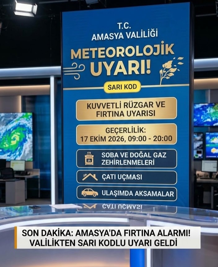 Amasya Valiliği’nden Sarı Kodlu Meteorolojik Uyarı: Kuvvetli Rüzgar ve Fırtına Bekleniyor 
